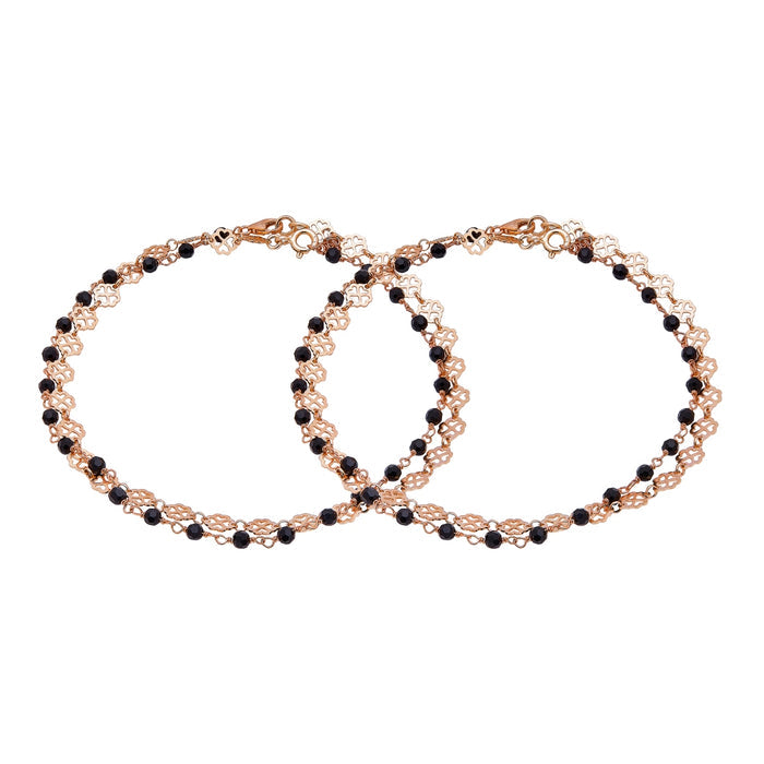Heartfelt Harmony 925 Sterling Silver Anklet with Black Beads