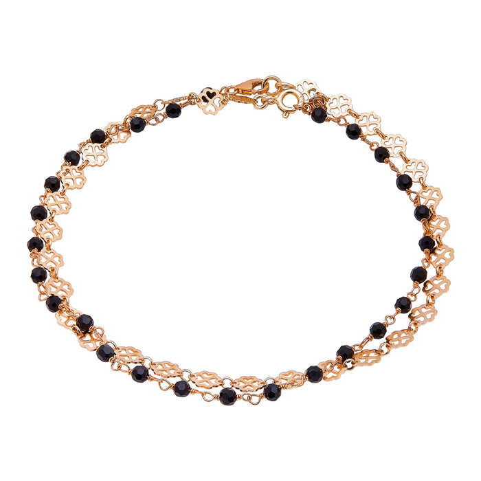 Heartfelt Harmony 925 Sterling Silver Anklet with Black Beads