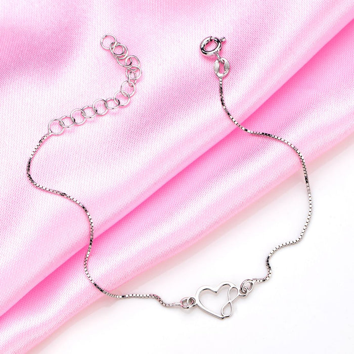Heartfelt Infinity Rhodium-Plated 925 Sterling Silver Bracelet