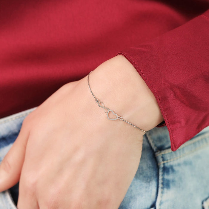 Heartfelt Infinity Rhodium-Plated Box Chain Adjustable Bracelet