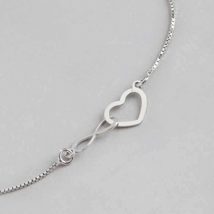 Heartfelt Infinity Rhodium-Plated Box Chain Adjustable Bracelet
