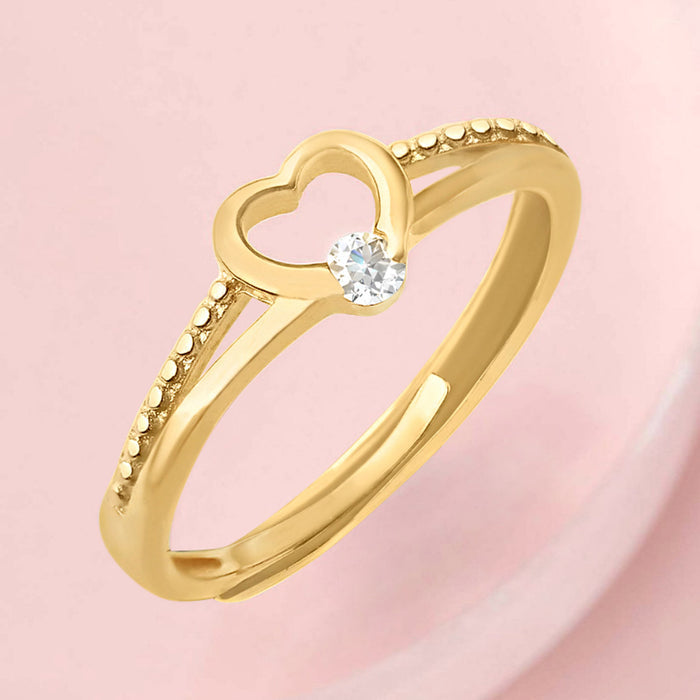 Heartfelt Love Adjustable Gold-Plated 925 Sterling Silver Ring with Cubic Zirconia (Adjustable)