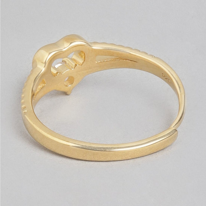 Heartfelt Love Adjustable Gold-Plated 925 Sterling Silver Ring with Cubic Zirconia (Adjustable)