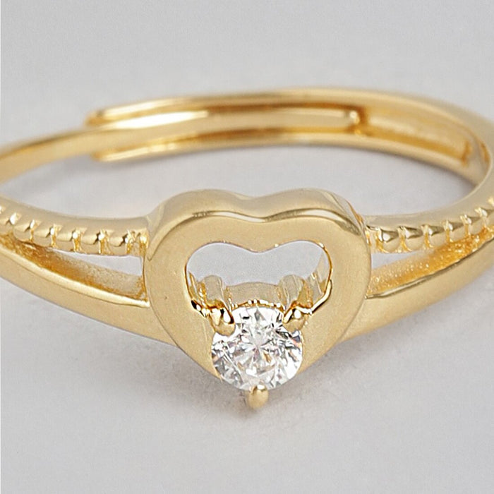 Heartfelt Love Adjustable Gold-Plated 925 Sterling Silver Ring with Cubic Zirconia (Adjustable)
