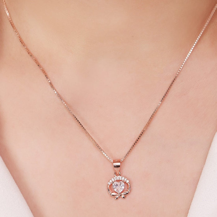 Heartfelt Radiance 925 Sterling Silver Rose gold Pendant with Chain