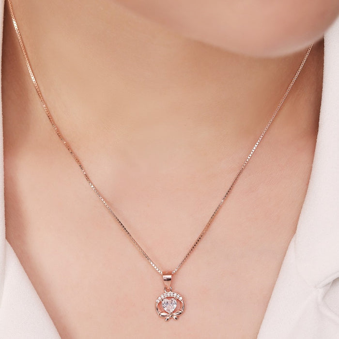 Heartfelt Radiance 925 Sterling Silver Rose gold Pendant with Chain