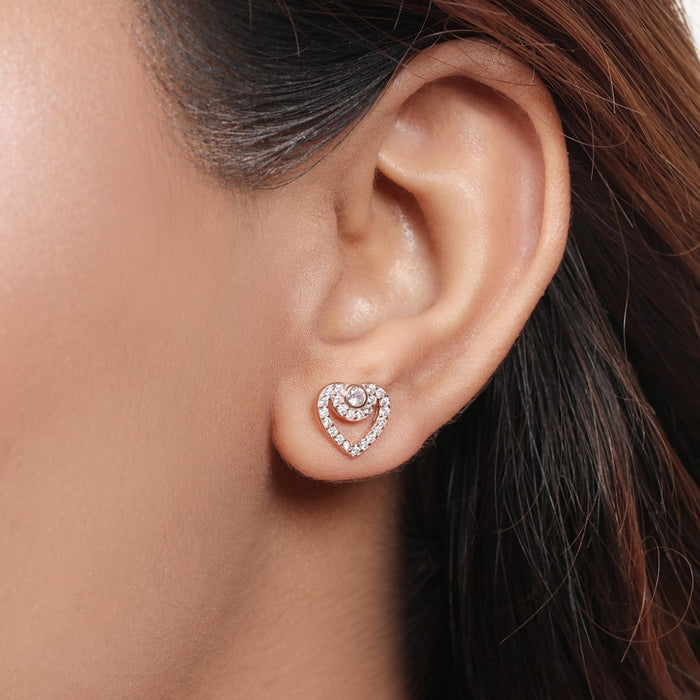 Heartfelt Radiance CZ 925 Sterling Silver Rose Gold-Plated Earring