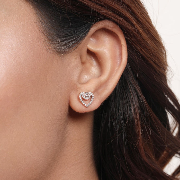 Heartfelt Radiance CZ 925 Sterling Silver Rose Gold-Plated Earring