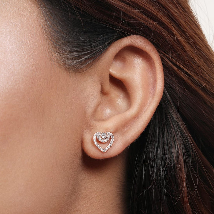 Heartfelt Radiance CZ 925 Sterling Silver Rose Gold-Plated Earring