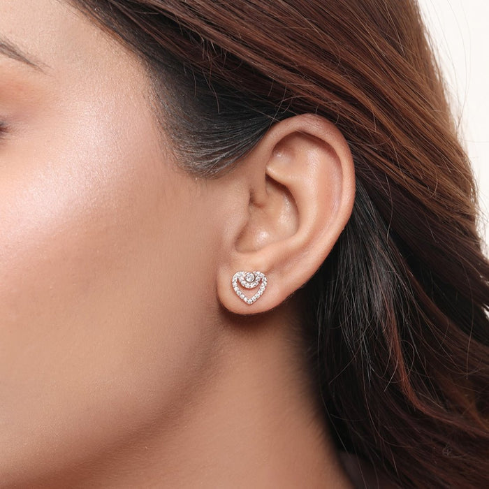 Heartfelt Radiance CZ 925 Sterling Silver Rose Gold-Plated Earring