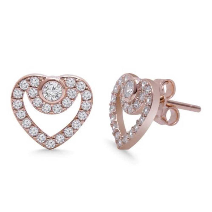 Heartfelt Radiance CZ 925 Sterling Silver Rose Gold-Plated Earring