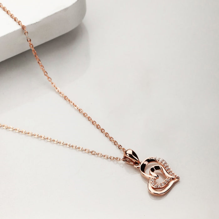 Heartfelt Radiance CZ Rose Gold Plated 925 Silver Pendant