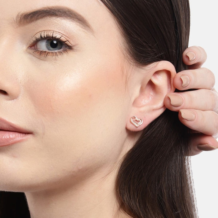 Heartfelt Radiance CZ Rose Gold Plated 925 Silver Stud Earrings
