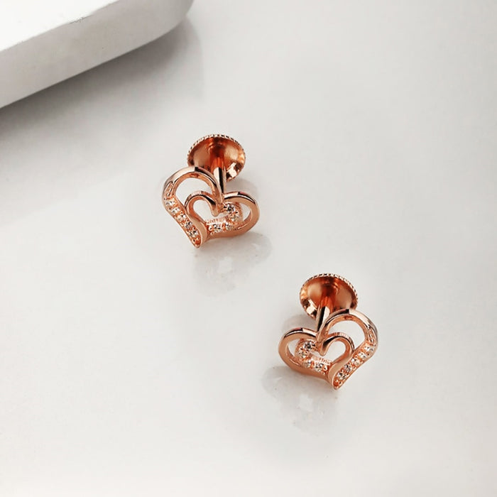 Heartfelt Radiance CZ Rose Gold Plated 925 Silver Stud Earrings