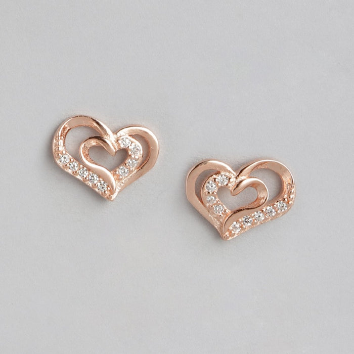 Heartfelt Radiance CZ Rose Gold Plated 925 Silver Stud Earrings
