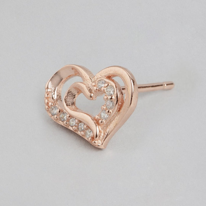 Heartfelt Radiance CZ Rose Gold Plated 925 Silver Stud Earrings