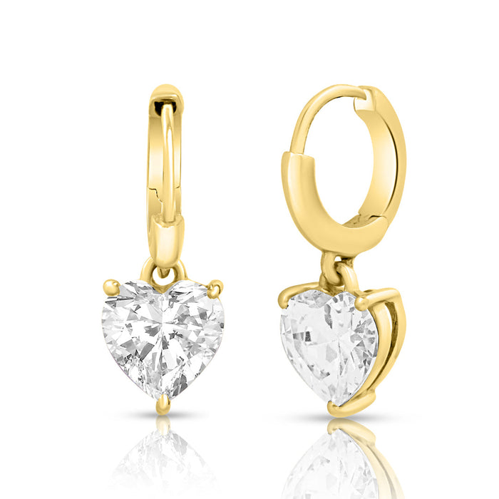 Gold plated 925 Sterling Silver hoop earrings for women with dangling heart crystals. – Zavya