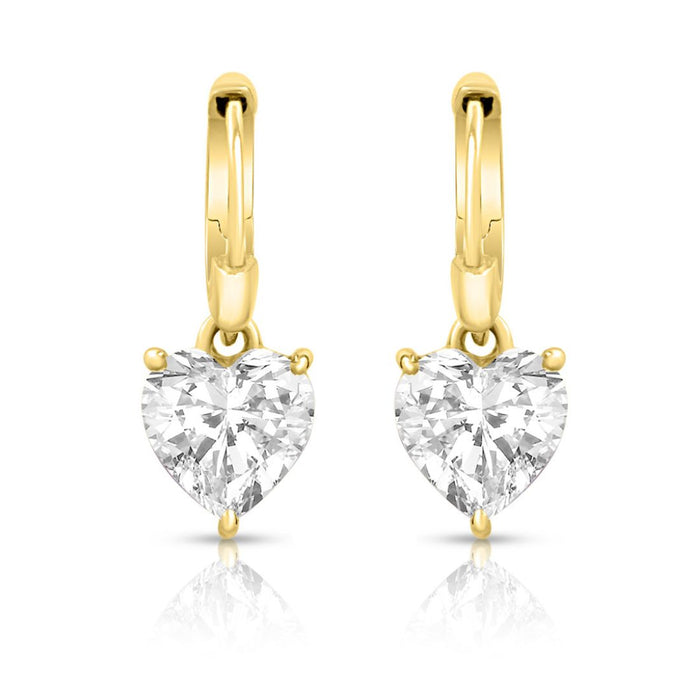 Women's gold plated 925 Sterling Silver drop earrings with clear heart-shaped stones – Zavya