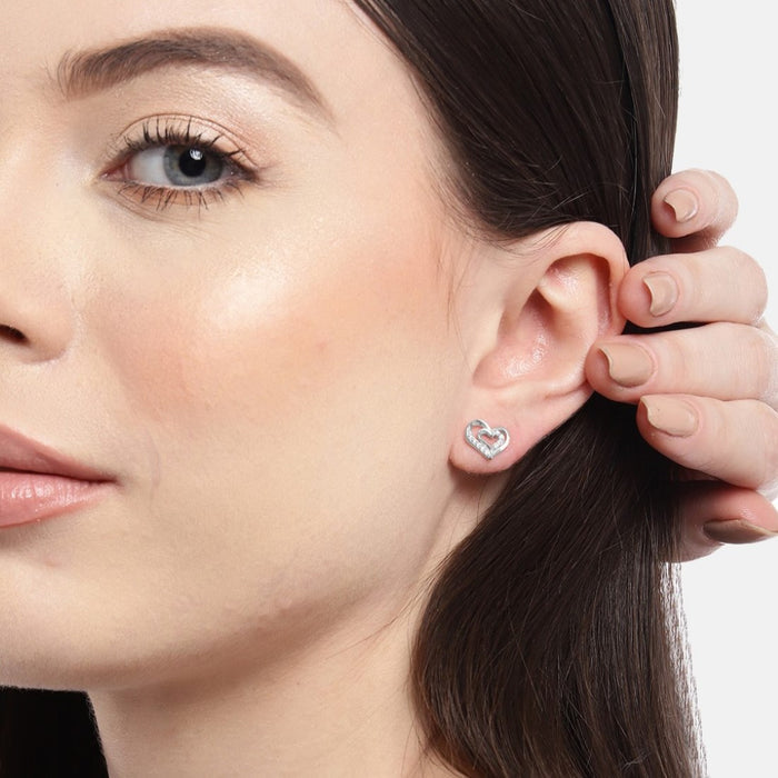 Heartfelt Radiance Rhodium Plated 925 Sterling Silver Heart Earrings