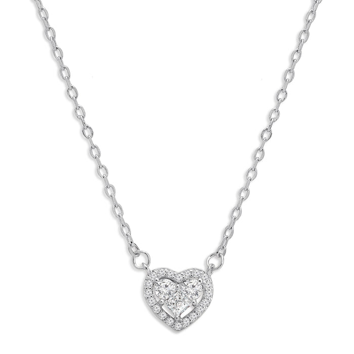 Heartfelt Radiance Rhodium Plated 925 Sterling Silver Necklace