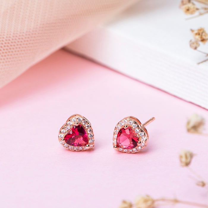 Heartfelt Radiance Rose Gold-Plated 925 Sterling Silver CZ Women's Earrings