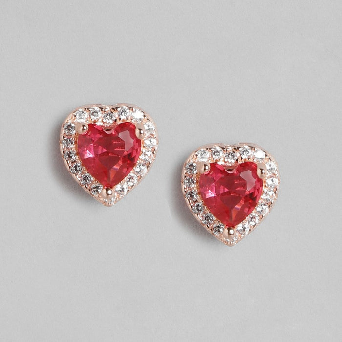 Heartfelt Radiance Rose Gold-Plated 925 Sterling Silver CZ Women's Earrings