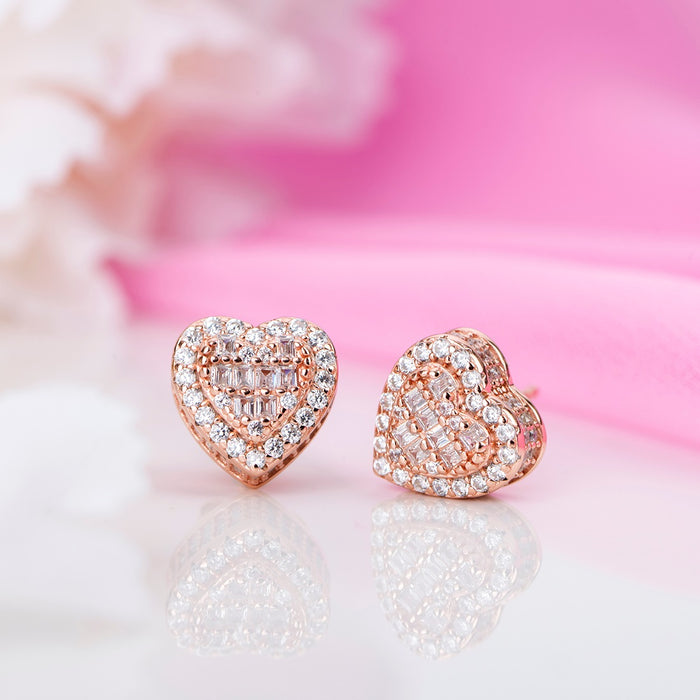 Heartfelt Radiance Rose Gold-Plated CZ 925 Sterling Silver Earrings