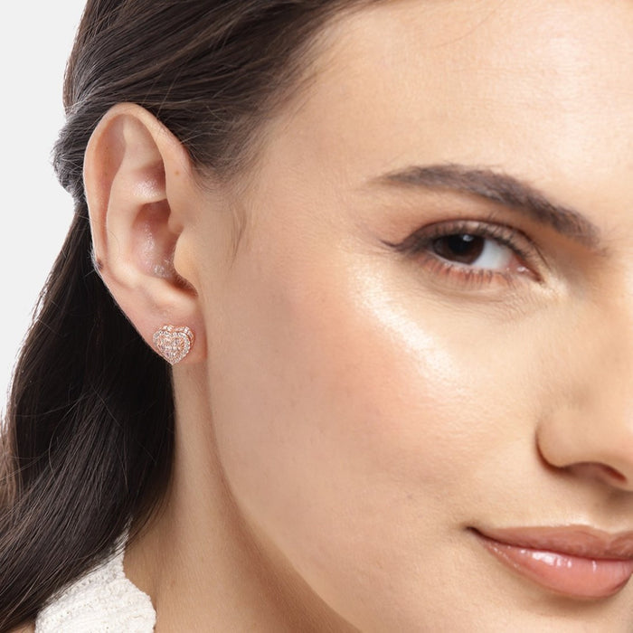 Heartfelt Radiance Rose Gold-Plated CZ 925 Sterling Silver Earrings