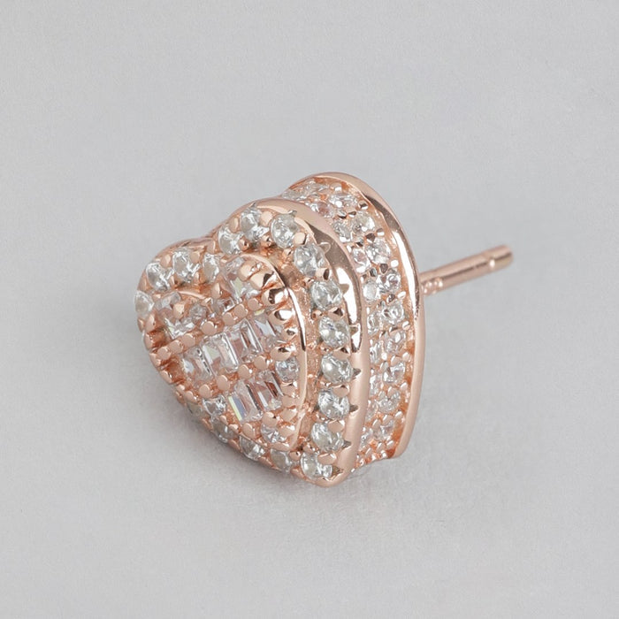 Heartfelt Radiance Rose Gold-Plated CZ 925 Sterling Silver Earrings