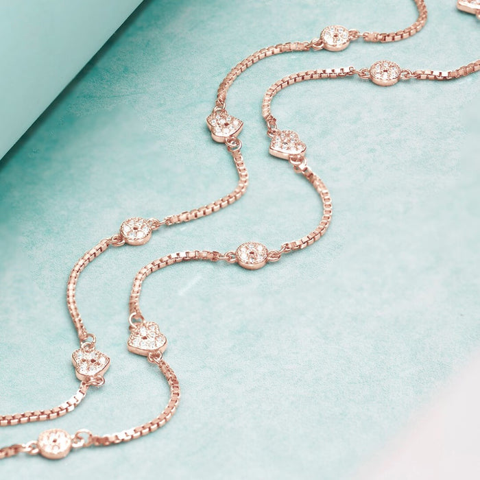 Heartfelt Radiance Rose Gold Plated CZ Sterling Silver Anklet