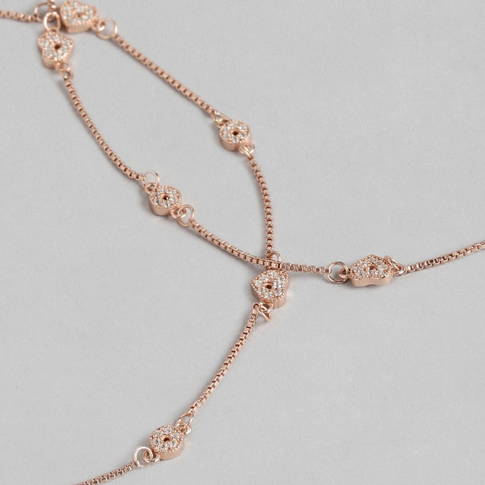 Heartfelt Radiance Rose Gold Plated CZ Sterling Silver Anklet