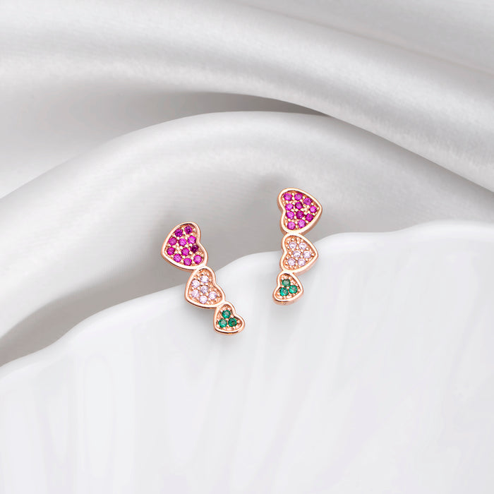 Heartfelt Trio Rose Gold Plated 925 Sterling Silver Earrings