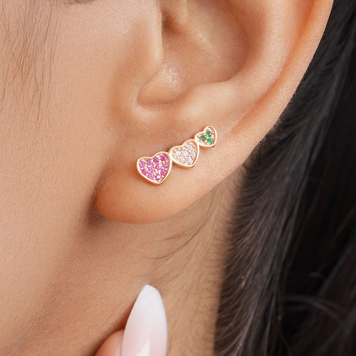 Heartfelt Trio Rose Gold Plated 925 Sterling Silver Earrings