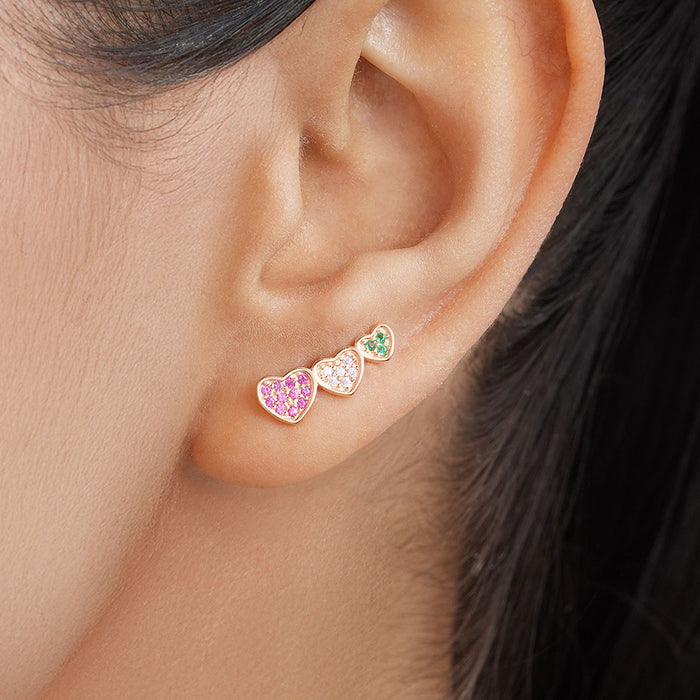 Heartfelt Trio Rose Gold Plated 925 Sterling Silver Earrings