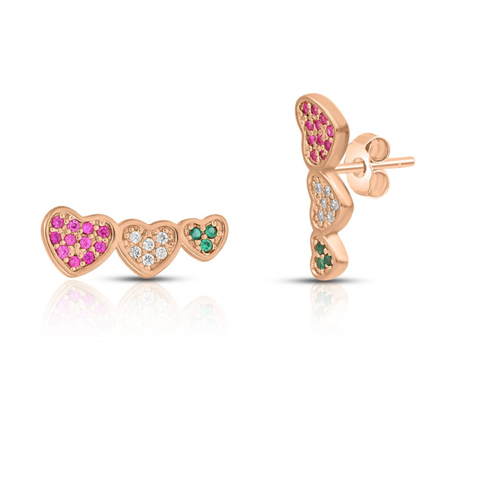 Heartfelt Trio Rose Gold Plated 925 Sterling Silver Earrings