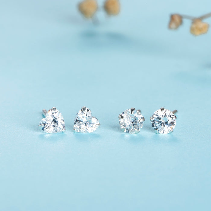 Hearts and Sparkles Rhodium-Plated Combo Earrings with Cubic Zirconia