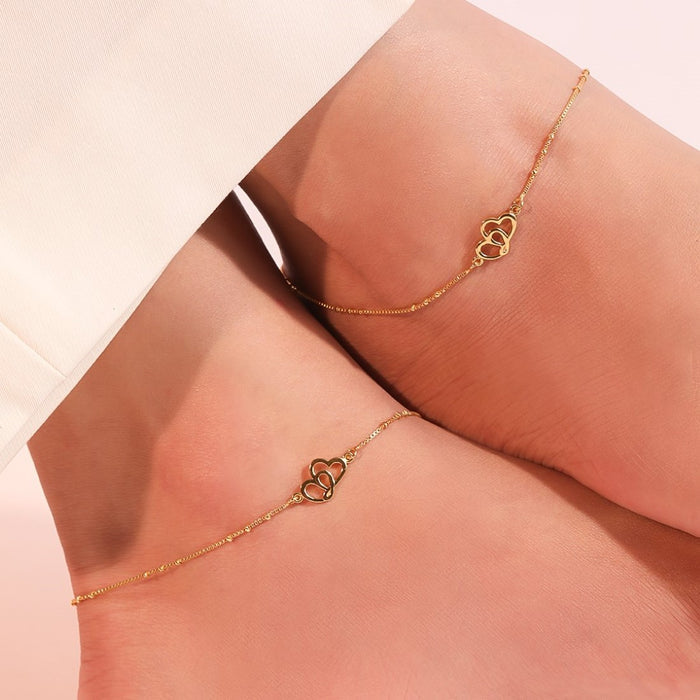Hearts in Harmony Gold-Plated 925 Sterling Silver Dual Hearts Anklet