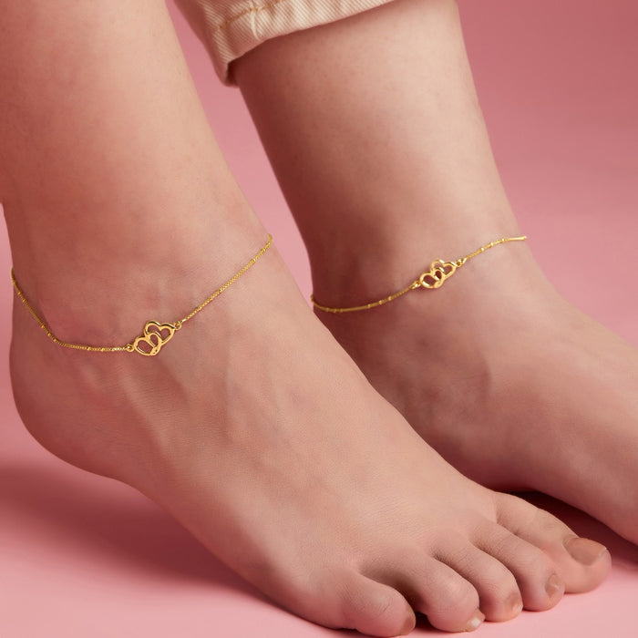 Hearts in Harmony Gold-Plated 925 Sterling Silver Dual Hearts Anklet