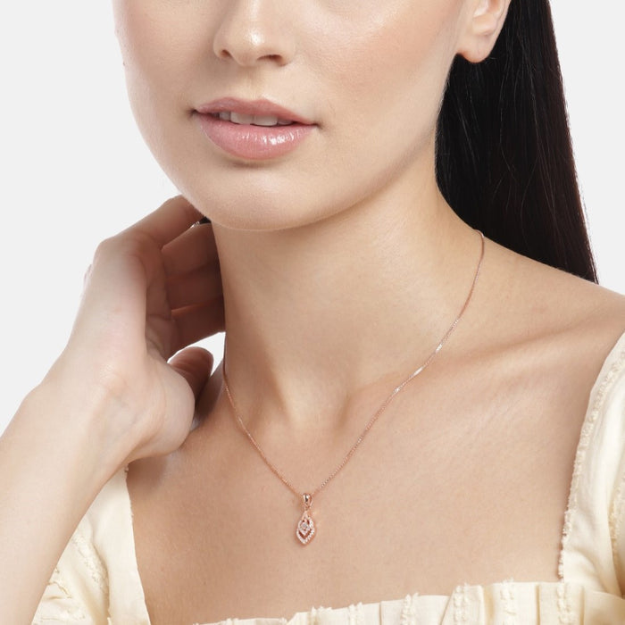 Hearty Elegance Radiant Rose Gold-Plated 925 Sterling Silver Pendant with Chain