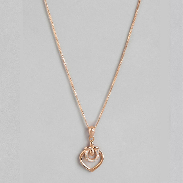 Hearty Radiant Rose Gold-Plated 925 Sterling Silver Pendant with Chain