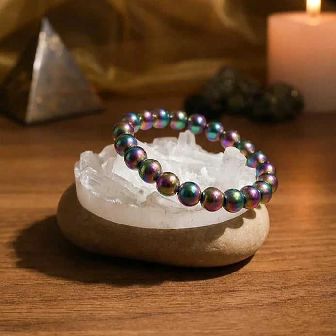 Hematite Aura Stone Bracelet & Selenite Bracelet Combo for Energy Cleansing