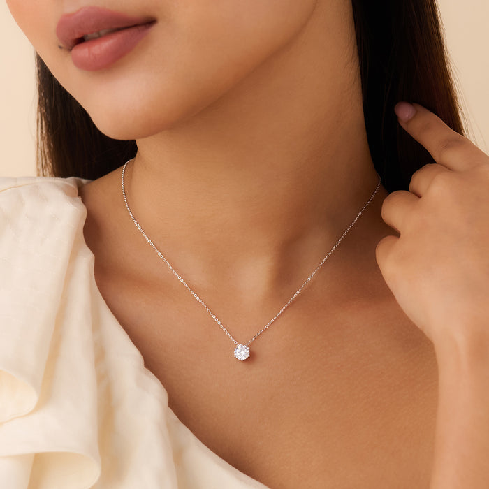 Her Constant Light Solitaire Rhodium Plated Necklace