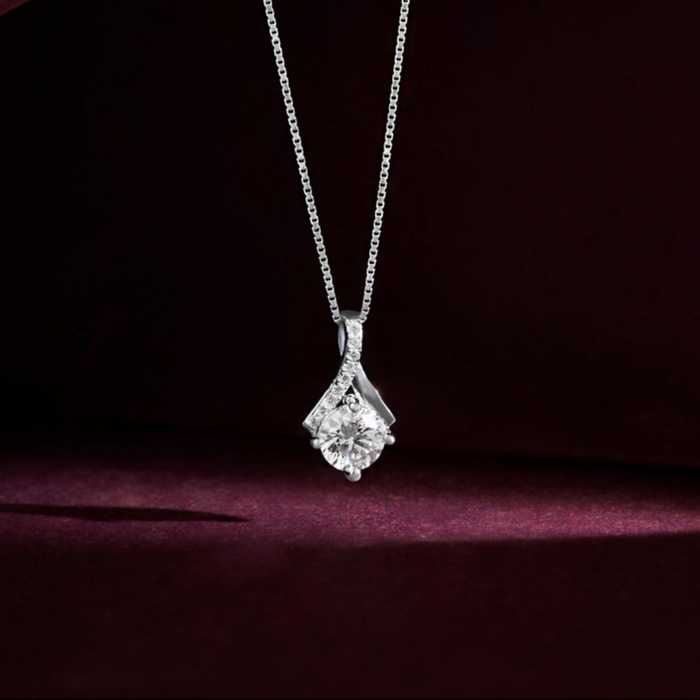 Her Defining Spark Solitaire Rhodium Plated 925 Silver Necklace
