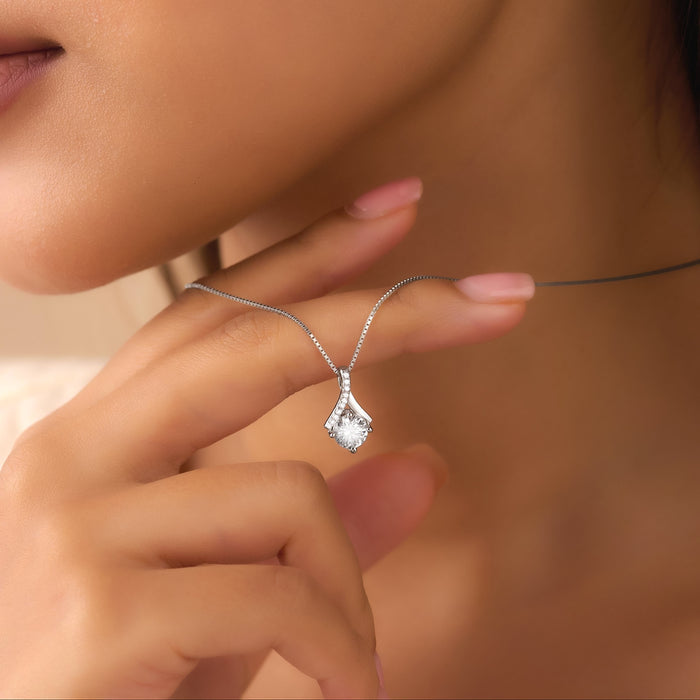 Her Defining Spark Solitaire Rhodium Plated 925 Silver Necklace
