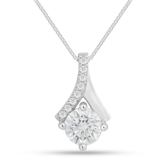 Her Defining Spark Solitaire Rhodium Plated 925 Silver Necklace