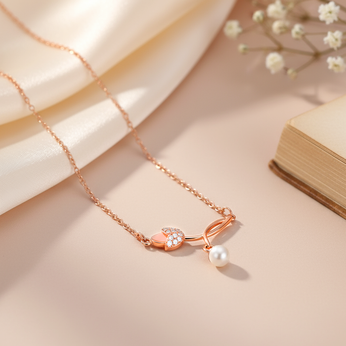 Her First Pearl Blossom Rose Gold Plated Necklace