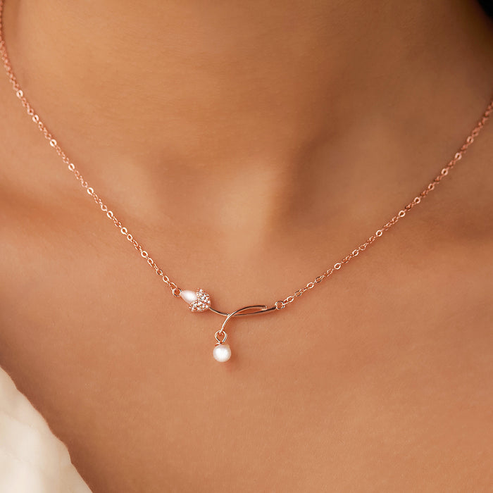 Her First Pearl Blossom Rose Gold Plated Necklace