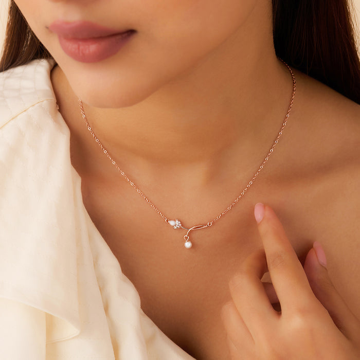 Her First Pearl Blossom Rose Gold Plated Necklace