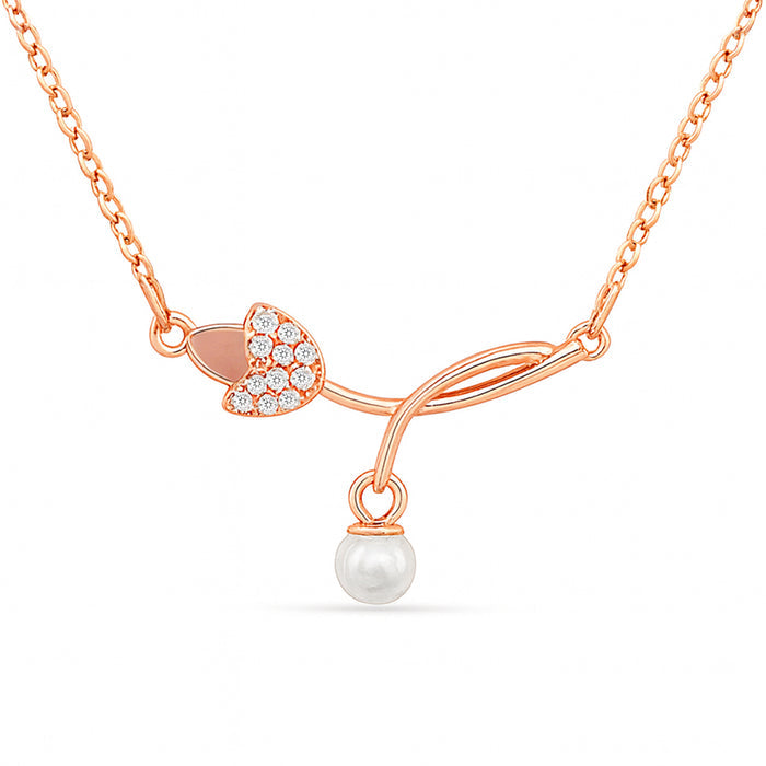 Her First Pearl Blossom Rose Gold Plated Necklace