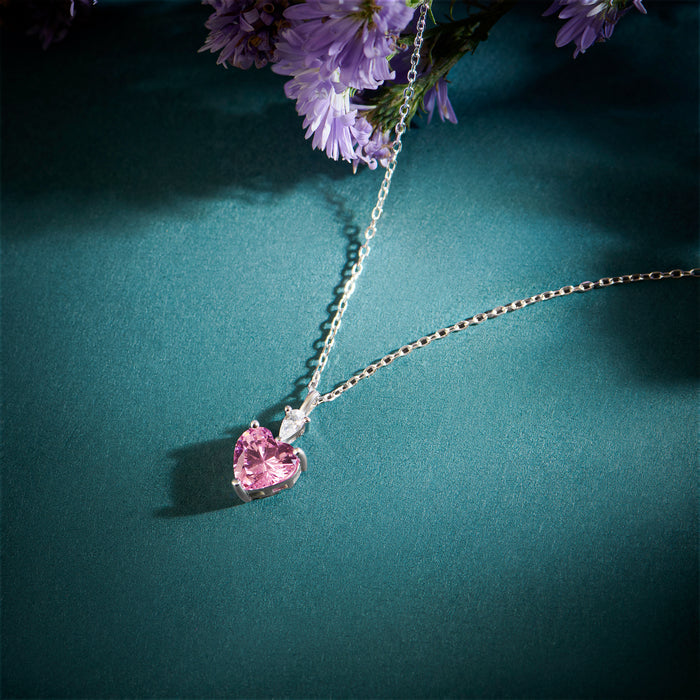 Her Heart's First Blush Pink Solitaire Rhodium Plated 925 Silver Necklace